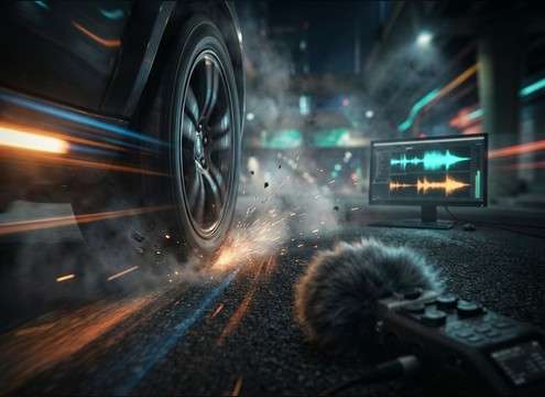 Close perspective tire screech for a fast flyby shot