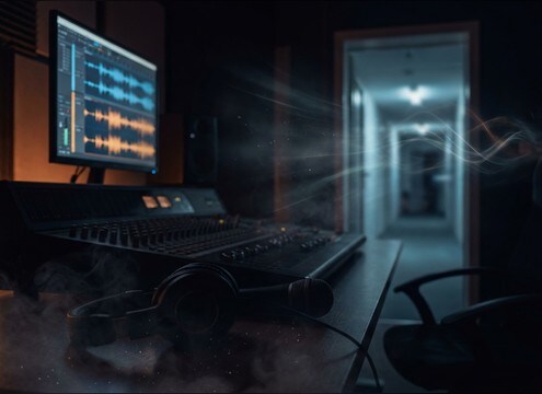 Audio drama timeline using distant toilet flush as a transition cue