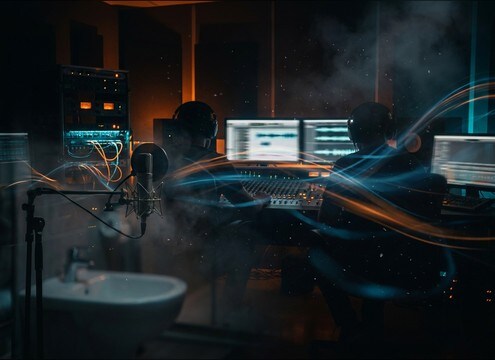 Short video cutaway using a discreet toilet flush as an audio cover