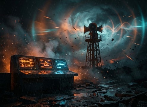 Tornado siren SFX for an indie game warning event and storm phase