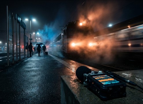 Commuter train arriving at a station platform