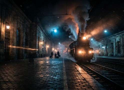 Train whistle at a station platform with light echo