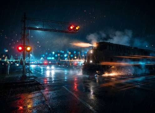 Short warning train whistle for a crossing scene