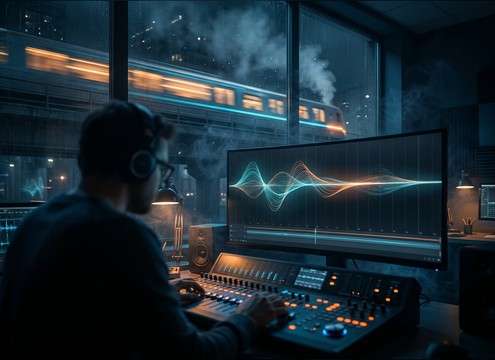 Sustained train whistle used as an audio drama cue