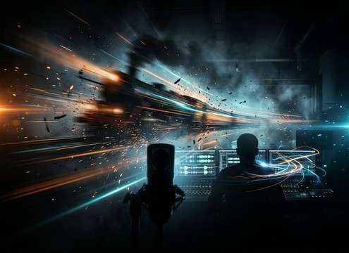 Cinematic train whistle sting before a title card