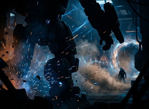 Powered suit deploying with heavy mechanical impacts