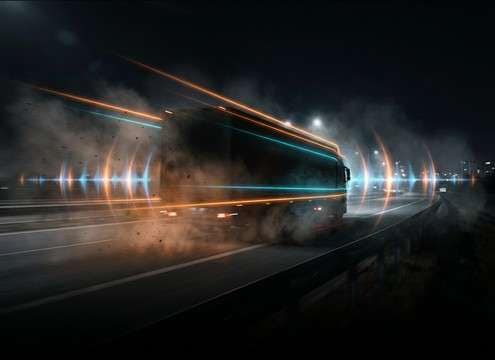 Truck pass-by with doppler horn for a scene transition