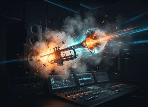 Cinematic trumpet hit sound effect for trailer button