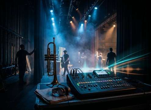 Trumpet accent sound effect for stage cue
