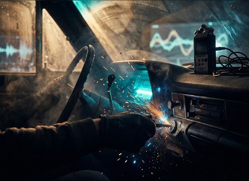 Ignition key turn sound effects for car interior scenes