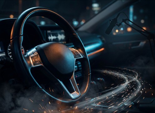 Steering wheel turning sound effects with leather squeaks