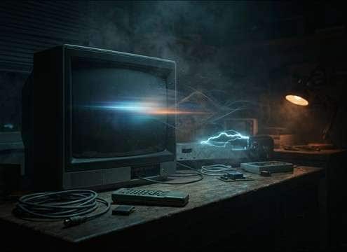 Old CRT television powering down in a retro scene