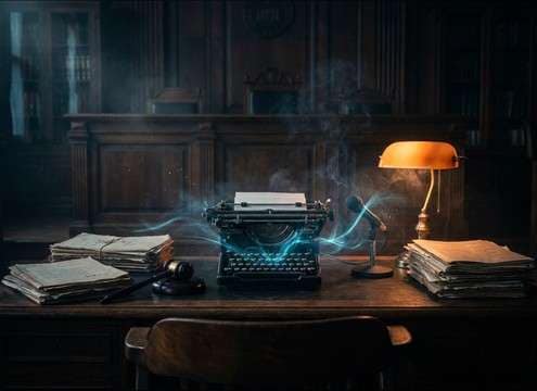 Soft typewriter clicks for office paperwork scene