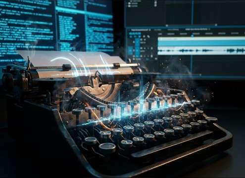 Typewriter typing bed for writing tutorial video