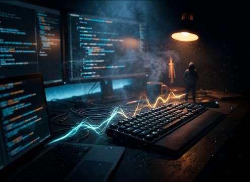 Loopable typing bed for coding montage scenes