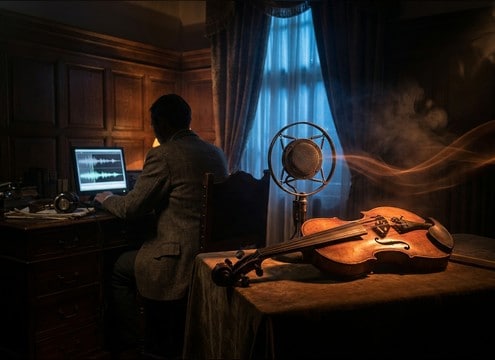 Warm violin pizzicato sound effect for period drama transition