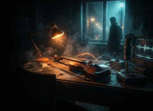 Loopable violin tremolo bed sound effect for mystery scene