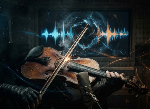 Gritty violin bow scrape sound effect for horror cue
