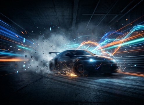 Motorsport highlight bumper with a punchy vroom hit