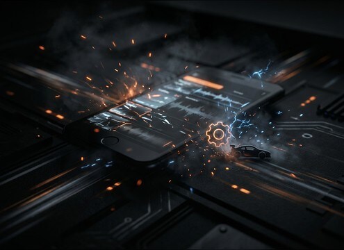 Mobile racing game UI using short vroom feedback sounds