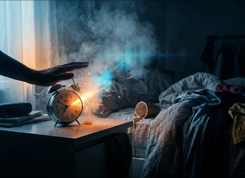 Loud repeating wake-up alarm sound for a comedy skit
