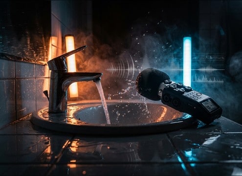 Running faucet sound for an indoor sink scene