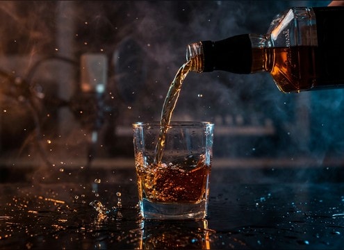 Water pouring into a clear glass for a product close-up