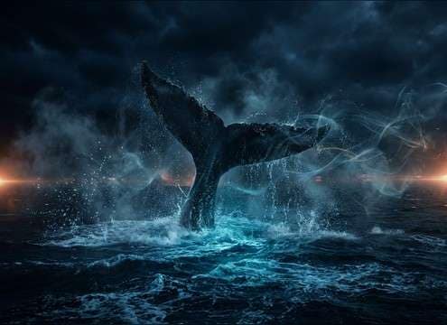Creature tail slap splash sound layered under animation