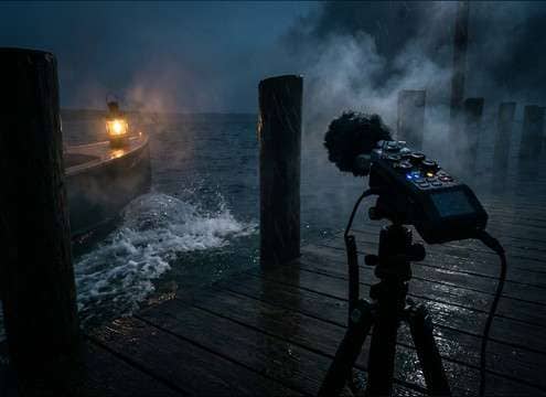 Boat scene with water splash accents near a dock