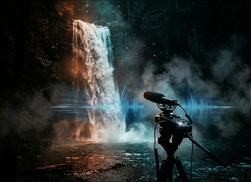 Waterfall ambience under nature documentary narration
