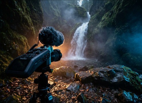Travel vlog shot of a waterfall with clean replacement audio