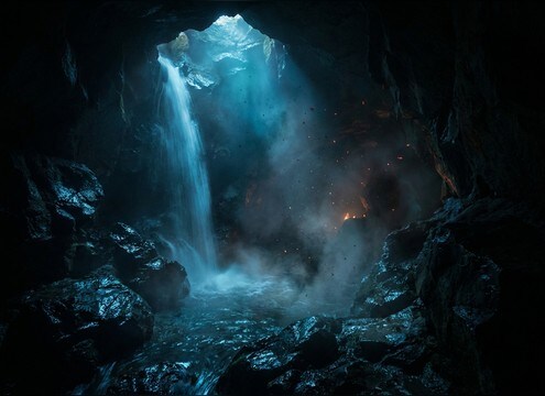 Cave waterfall ambience for an underground level