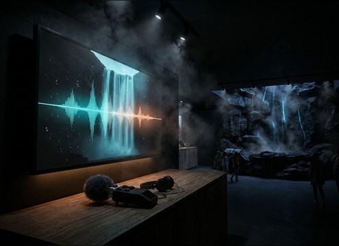 Visitor center exhibit using a looping waterfall sound bed