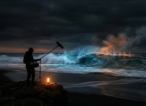 Wave ambience under a beach establishing shot