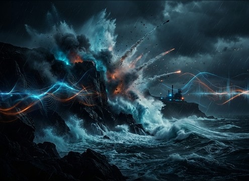 Stormy waves crashing against cliffs sound effect