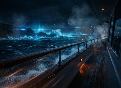 Distant surf wash for yacht deck scene audio