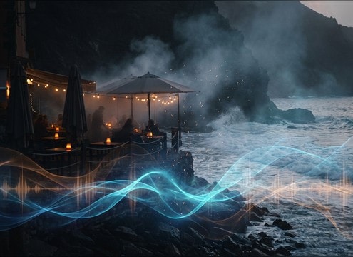 Gentle surf wash for seaside cafe atmosphere