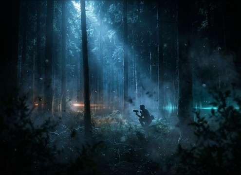 Distant werewolf howl used in a forest chase sequence