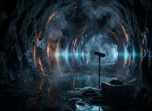 Werewolf howl echoing in a cave environment