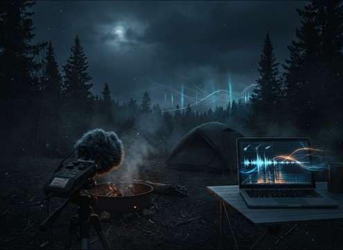Distant werewolf howl layered into nighttime campground ambience