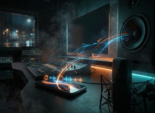 Audio drama timeline with phone message sound cues