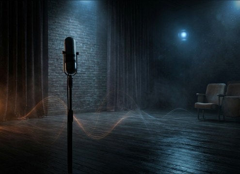 Roomy whisper with reflections for stage whisper scene