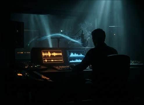Dark hallway scene underscored by a tense whistling motif
