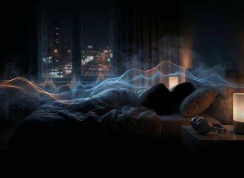 White noise bed for sleep masking with gentle fade