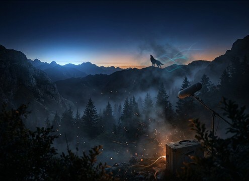 Wolf howl matching a mountain establishing shot distance