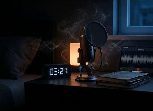 Night bedroom scene with soft breathing ambience