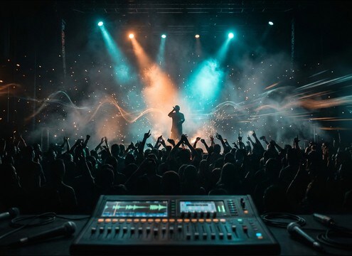 Crowd wow reaction sound in a theater scene