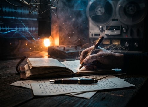 Handwriting montage sound design with pen strokes on paper