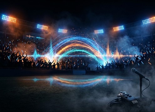 Sports highlight timeline with crowd yeah accent