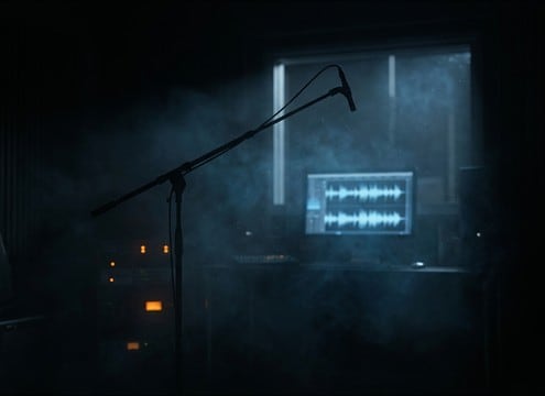 Film scene with off-screen character shouting yeah from another room